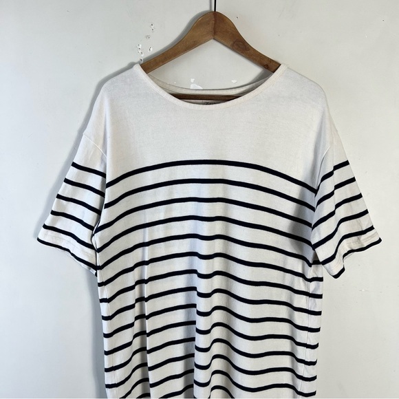 Faherty Cayman Striped Drop Shoulder T Shirt Dress Size Large Cotton Cream/Navy - Picture 12 of 16
